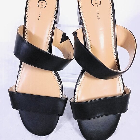 cato Shoes - Cato, C. Est 1946 Womens Open Toe Black One Inch Heel, Slides Sandals Size 9M